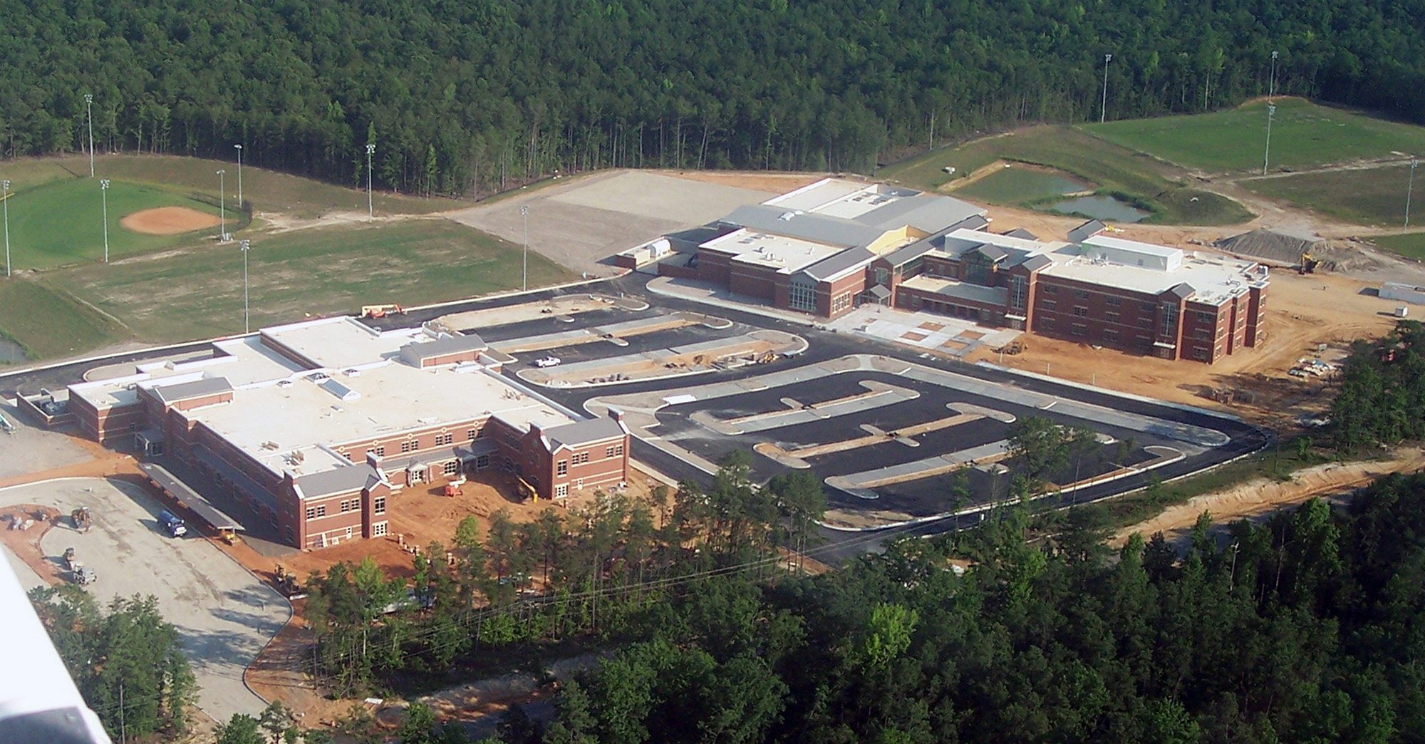 Aerial view of Lois S. Hornsby Middle School and James J. Blayton Elementary School