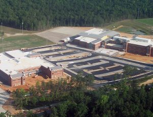 Aerial view of Lois S. Hornsby Middle School and James J. Blayton Elementary School