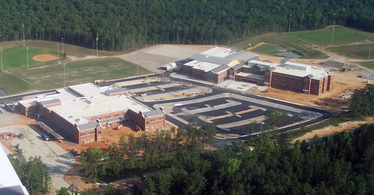 Aerial view of Lois S. Hornsby Middle School and James J. Blayton Elementary School