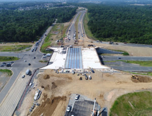 Aerial view of construction of Route 7/659 interchange in Loudoun County