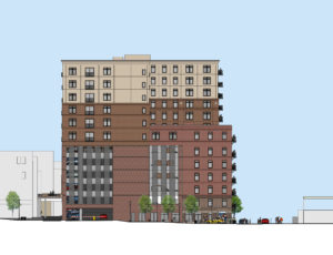 Rendering of mixed-use building in River Place