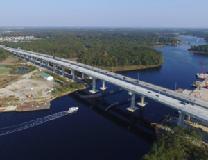 Aerial view of Dominion Boulevard Veterans Bridge