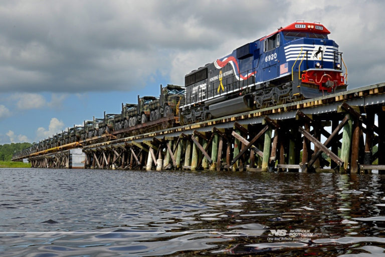 Train going across Onslow Bridge